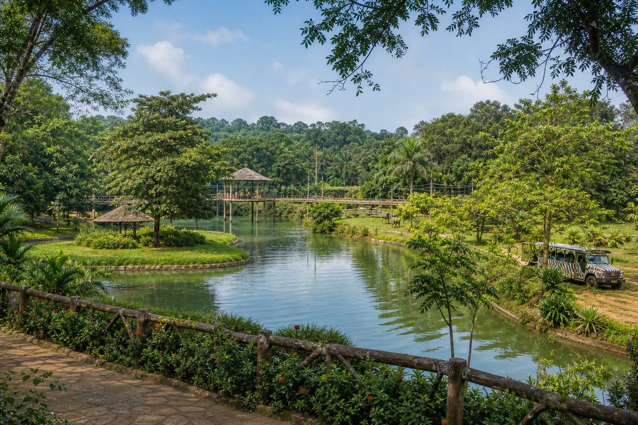 Lake and green landscape at Nandankanan Zoological Park near Bhubaneswar