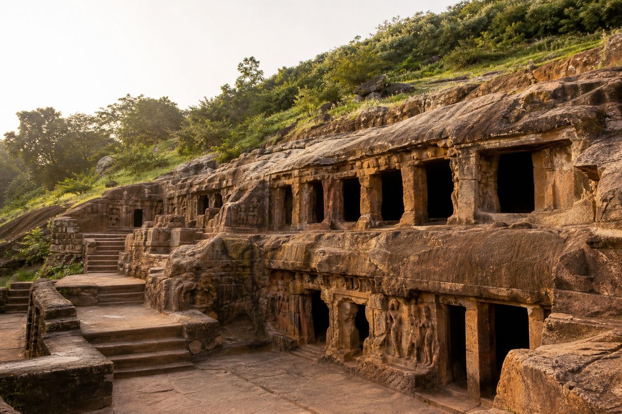 Ancient rock-cut caves at Udayagiri and Khandagiri, Odisha